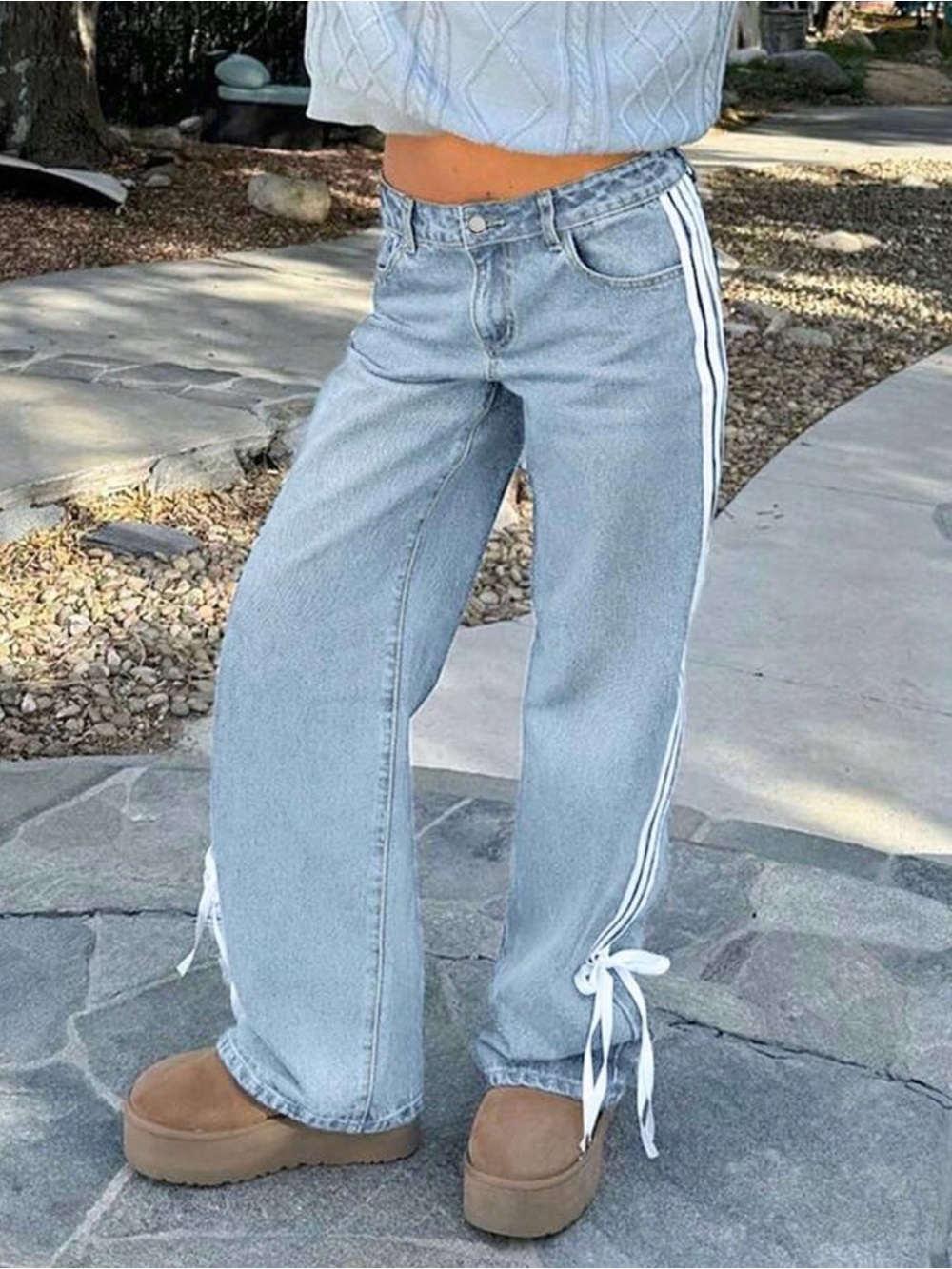 SHEIN Y2k Street Low-Rise Straight Stripe Denim Jeans - S